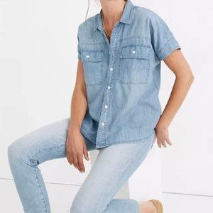 🍉 Madewell Cap-Sleeve Utility Denim Chambray Shirt XS